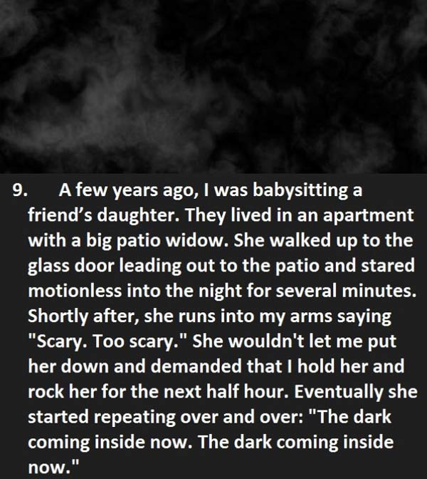 Creepy things said to baby sitter - Child tells baby sitter about black mist coming into the house